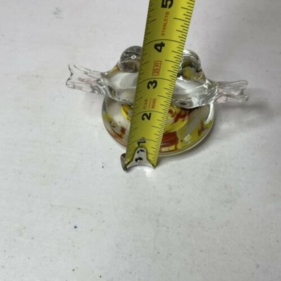 Double Blue Bird of Happiness Glass Clear Yellow Red Swirl  Paperweight - Picture 6 of 7